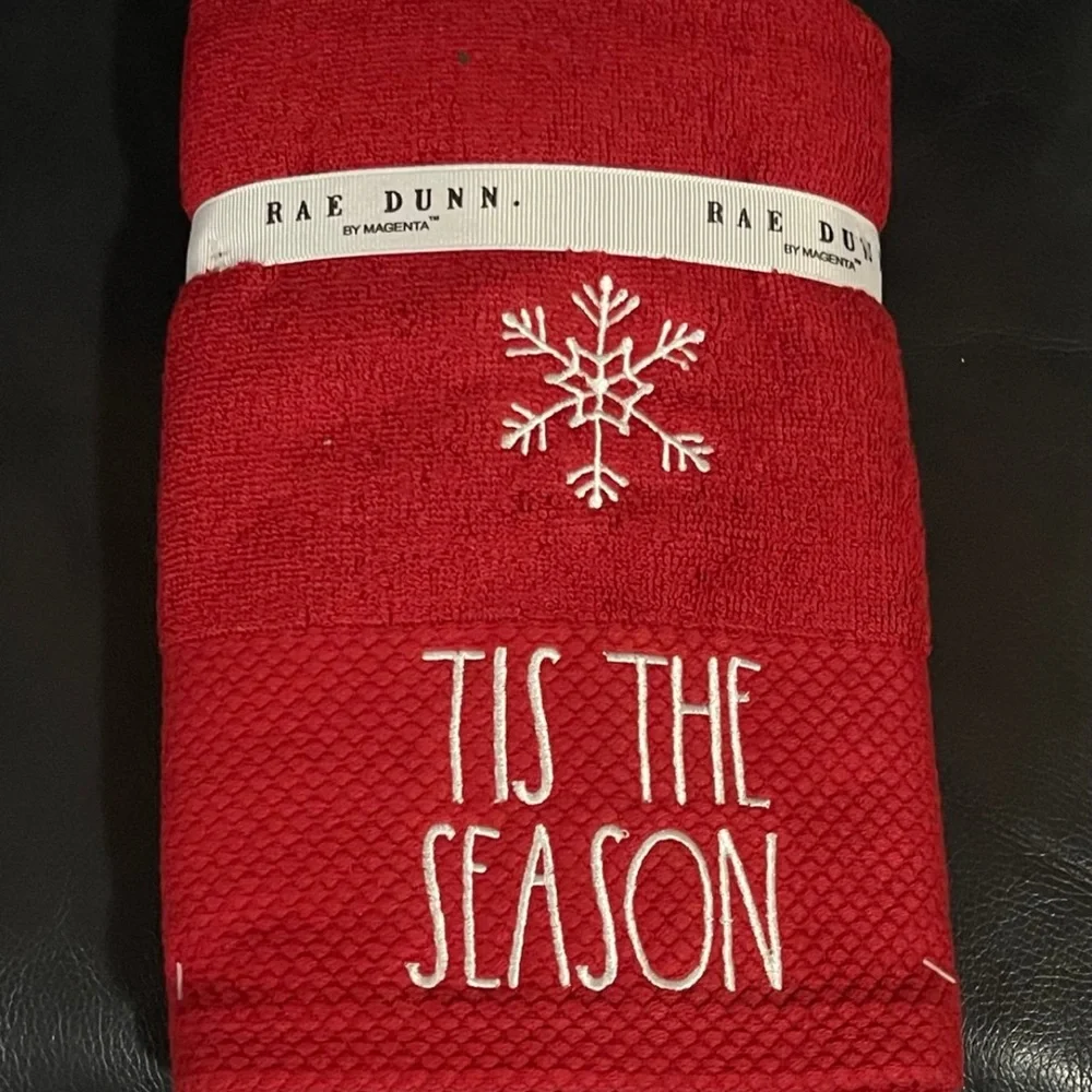 Rae Dunn Red Hand Towels with Snowflake Design